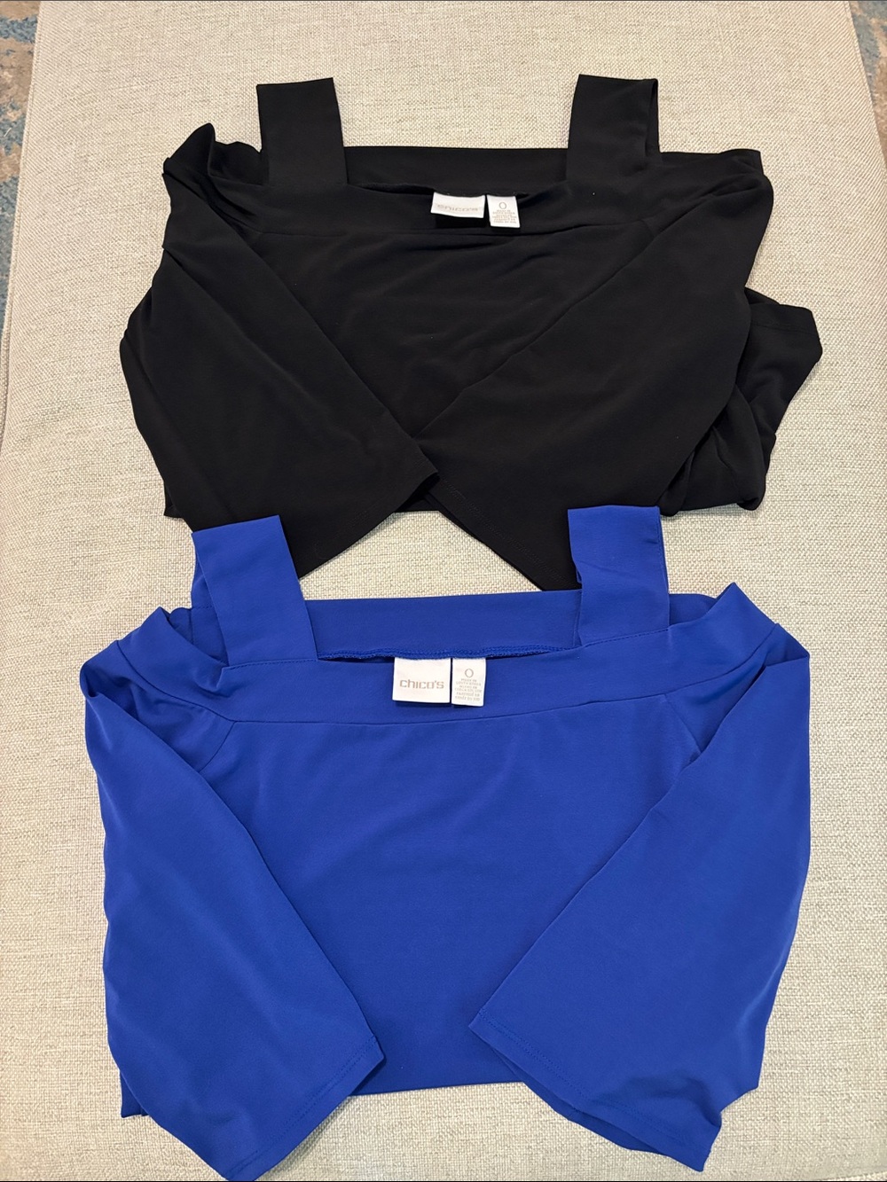 Chico's Cold Shoulder Tops Size 0 Black and Royal Blue
